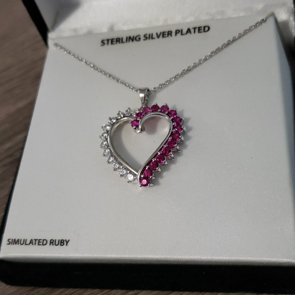 NWT Sterling Silver & Ruby Heart Necklace